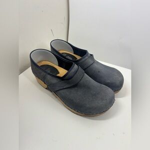 Vollsjo Navy Blue Swedish Made Leather Wooden Clogs 9.5
